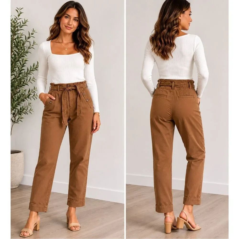 LOFT Brown Paperbag Waist Ankle Pants Belted Women’s Size 6